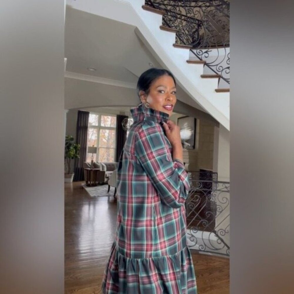 Tuckernuck NEW Palmerston Tartan Plaid Drop Waist Long Sleeve Mini Dress Size S - Picture 4 of 16